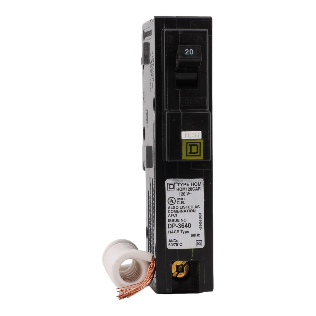 Square D HOM120CAFI 20 Amp Single Pole 120V Pigtail-Neutral AFCI Arc F ...