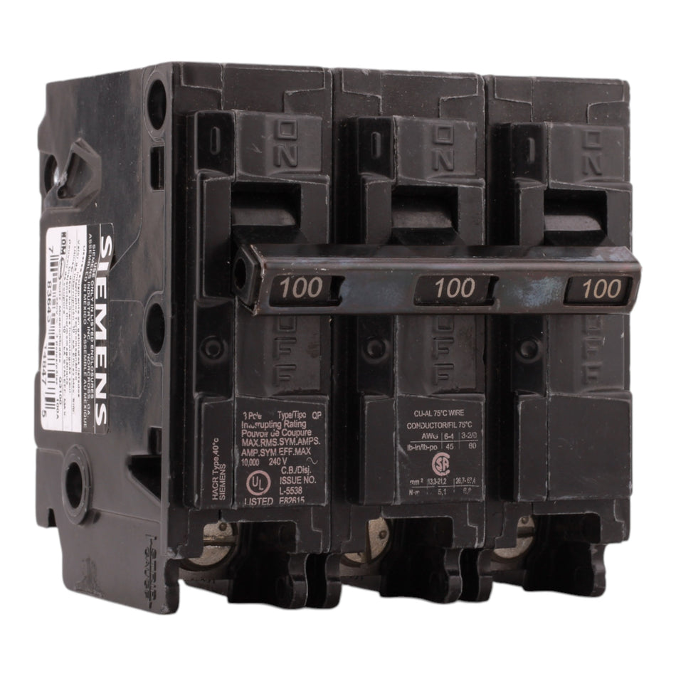 Siemens Q3100 100A 3P 240V Thermal-Magnetic Circuit Breaker