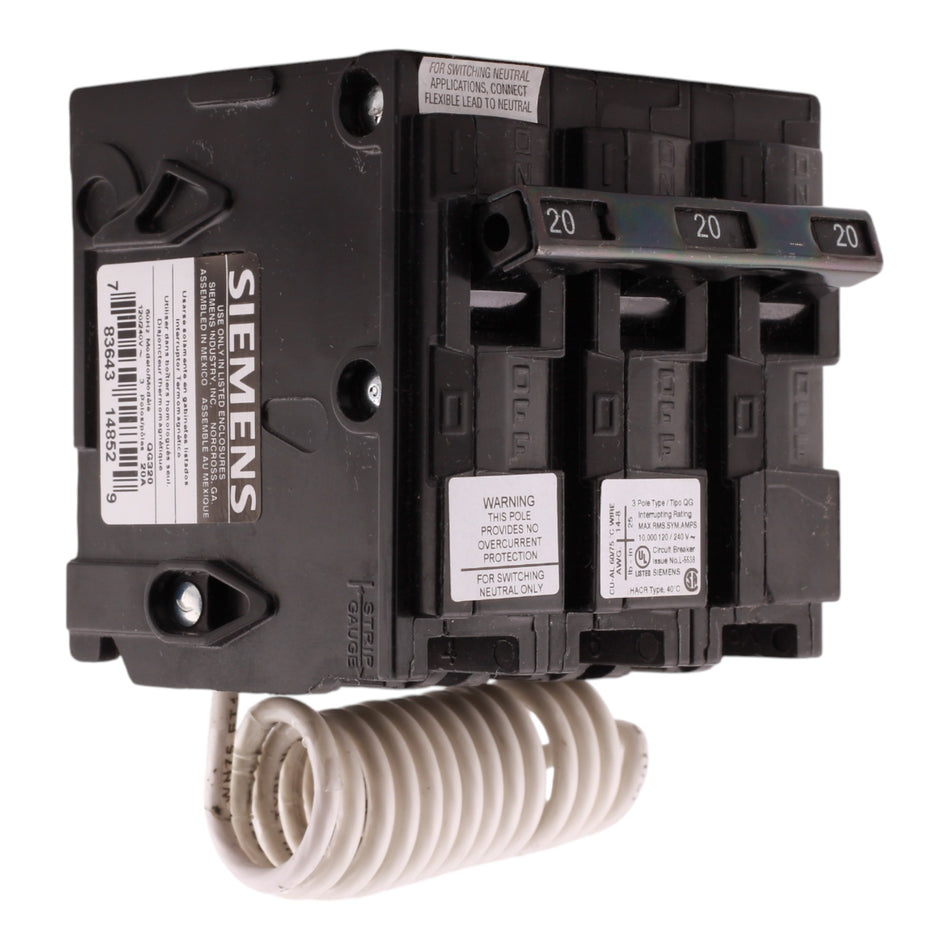 Siemens QG320 20A 3P 120/240V Switching Neutral Circuit Breaker