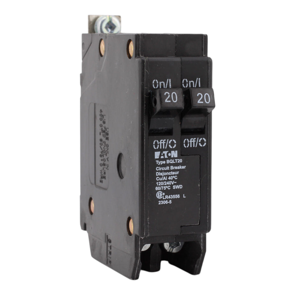 Eaton BQLT20 20A 120/240V 2-Pole Tandem Thermal Magnetic Circuit Breaker, Bolt-On, 10kA Interrupt, Type BQL, for Eaton Panels