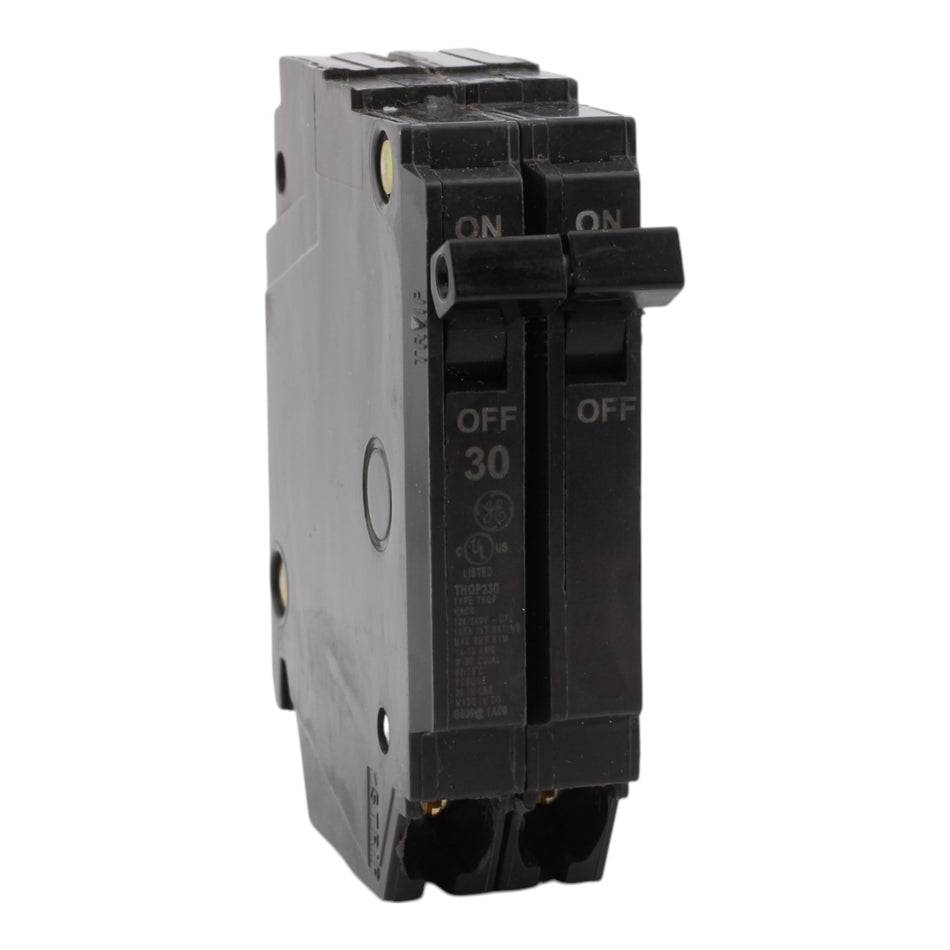 GE THQP230, 30A, 120/240V, 2-Pole Circuit Breaker, Plug-In, for Load Centers and Lighting Panels