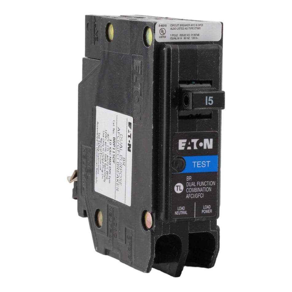 Eaton BRP115DF 15 Amp Single Pole 120V Plug-On Neutral AFCI/GFCI Dual Function Circuit Breaker UL