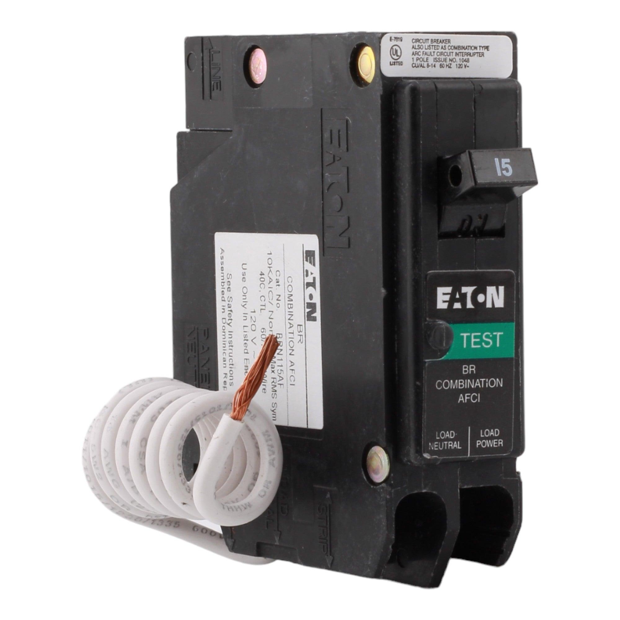 Eaton BRN115AF 15 Amp Single Pole 120V Pigtail-Neutral AFCI Arc Fault Circuit Breaker UL