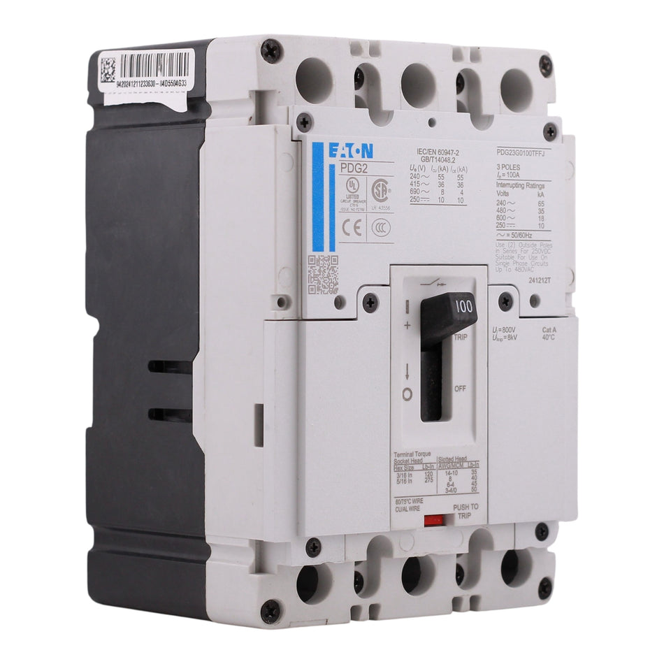 Eaton Power Defense, PDG23G0100TFFJ, 100A, 3P, 600V, 35kA, T-M, Molded Case Circuit Breaker