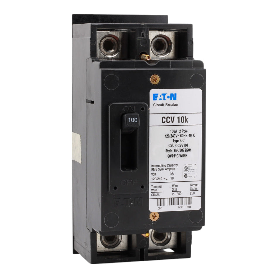 Eaton CCV2100, 100A, 120/240V, 2-Pole Tenant Main Circuit Breaker, 10 kAIC, for Type ECC Unit Enclosures