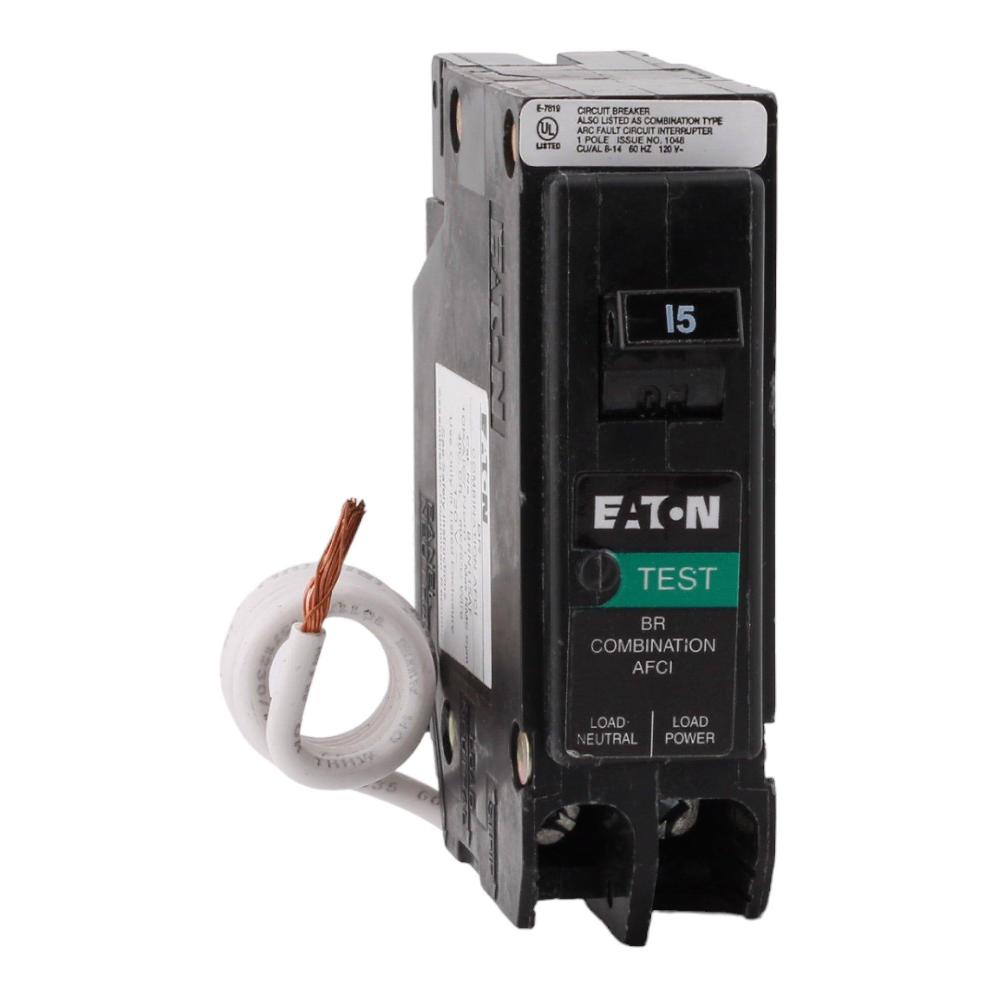 Eaton BRN115AF 15 Amp Single Pole 120V Pigtail-Neutral AFCI Arc Fault Circuit Breaker UL