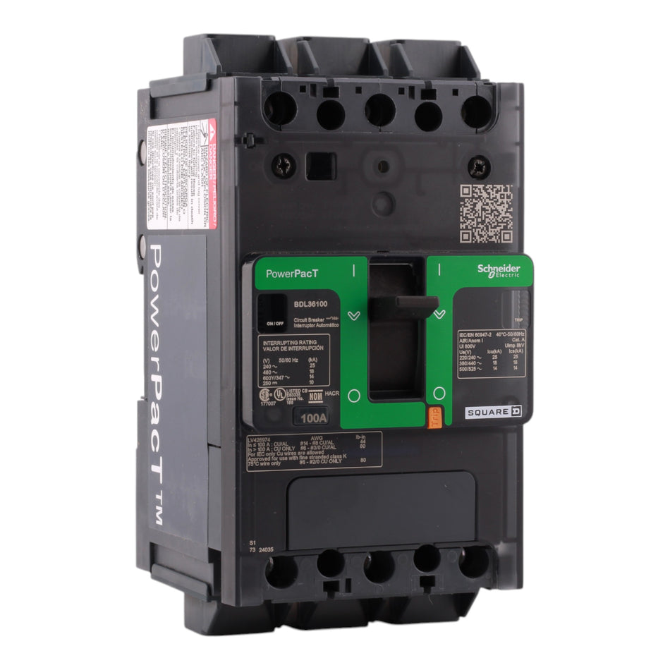 Square D PowerPacT B BDL36100 100A 3P 600Y/347V Circuit Breaker