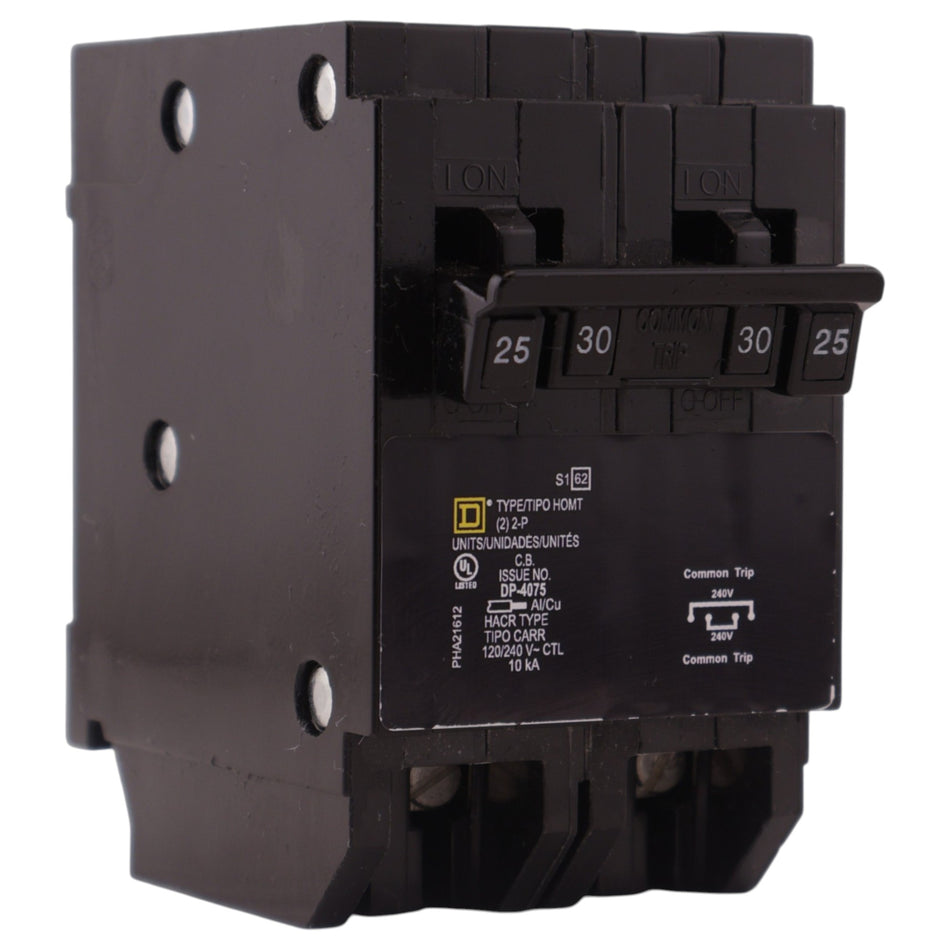 Square D Homeline, HOMT225230, 25A/30A, Quad Tandem, 120/240V, 10kA, Plug-In, Circuit Breaker