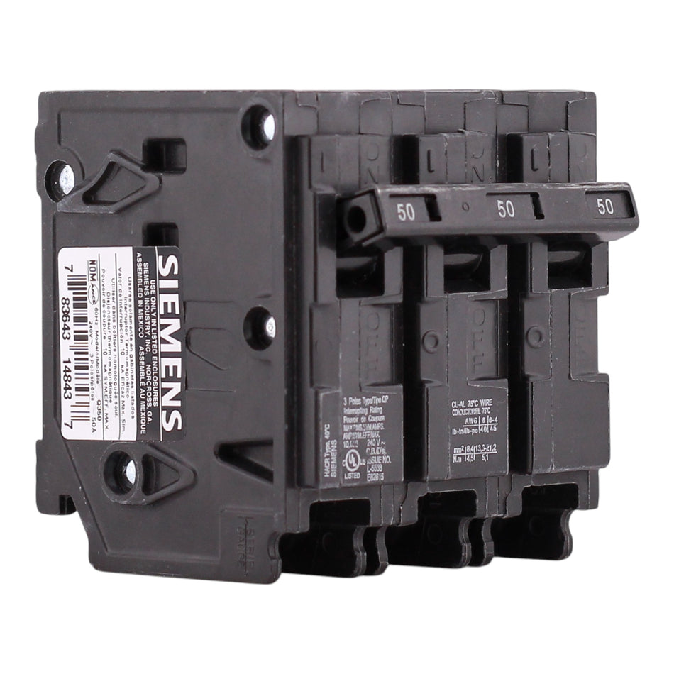 Siemens QP, Q350, 50A, 3P, 240V, Thermal Magnetic, Plug-In, Circuit Breaker