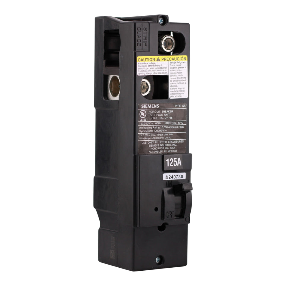 Siemens QS, QS2125, 125A, 2P, 120/240V, Thermal Magnetic, Main Circuit Breaker, Meter Load Center