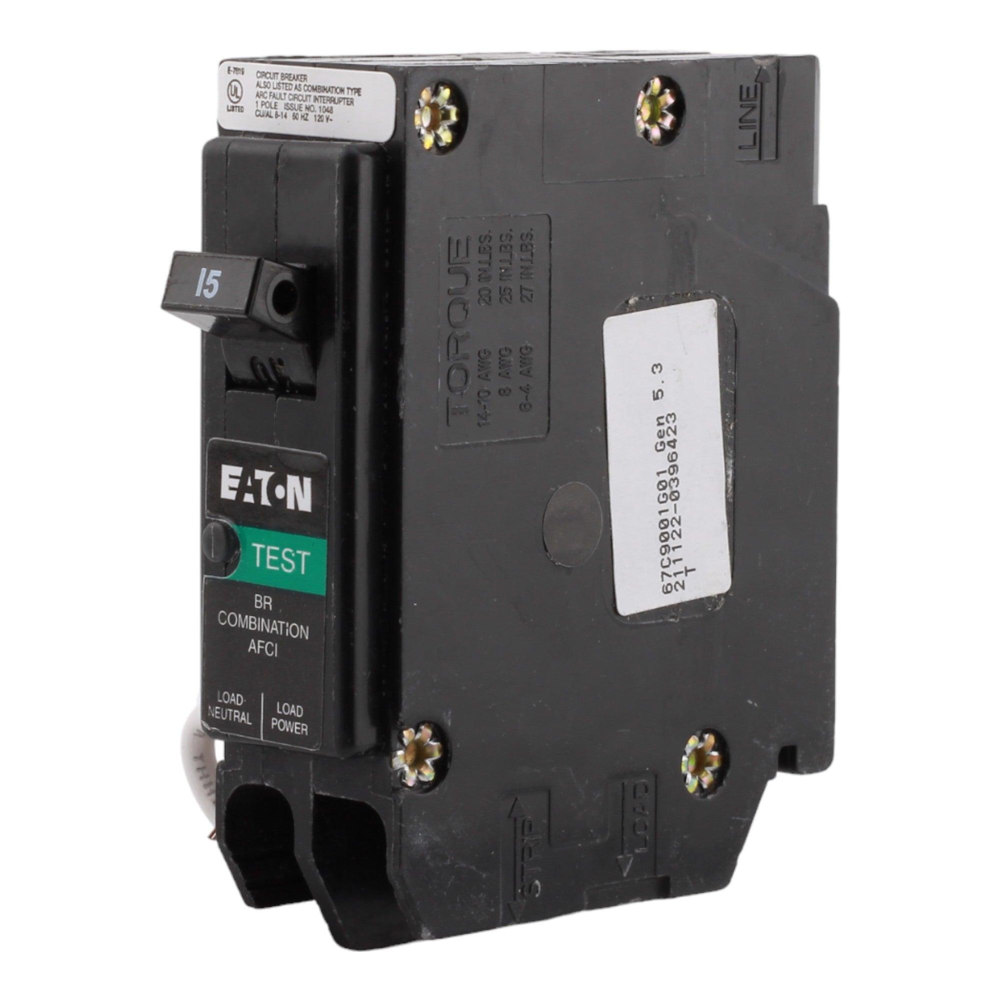 Eaton BRN115AF 15 Amp Single Pole 120V Pigtail-Neutral AFCI Arc Fault Circuit Breaker UL