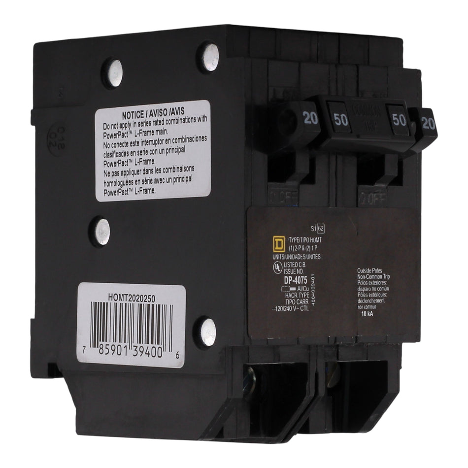 Square D Homeline HOMT2020250 20A/20A/50A Quad Tandem Circuit Breaker