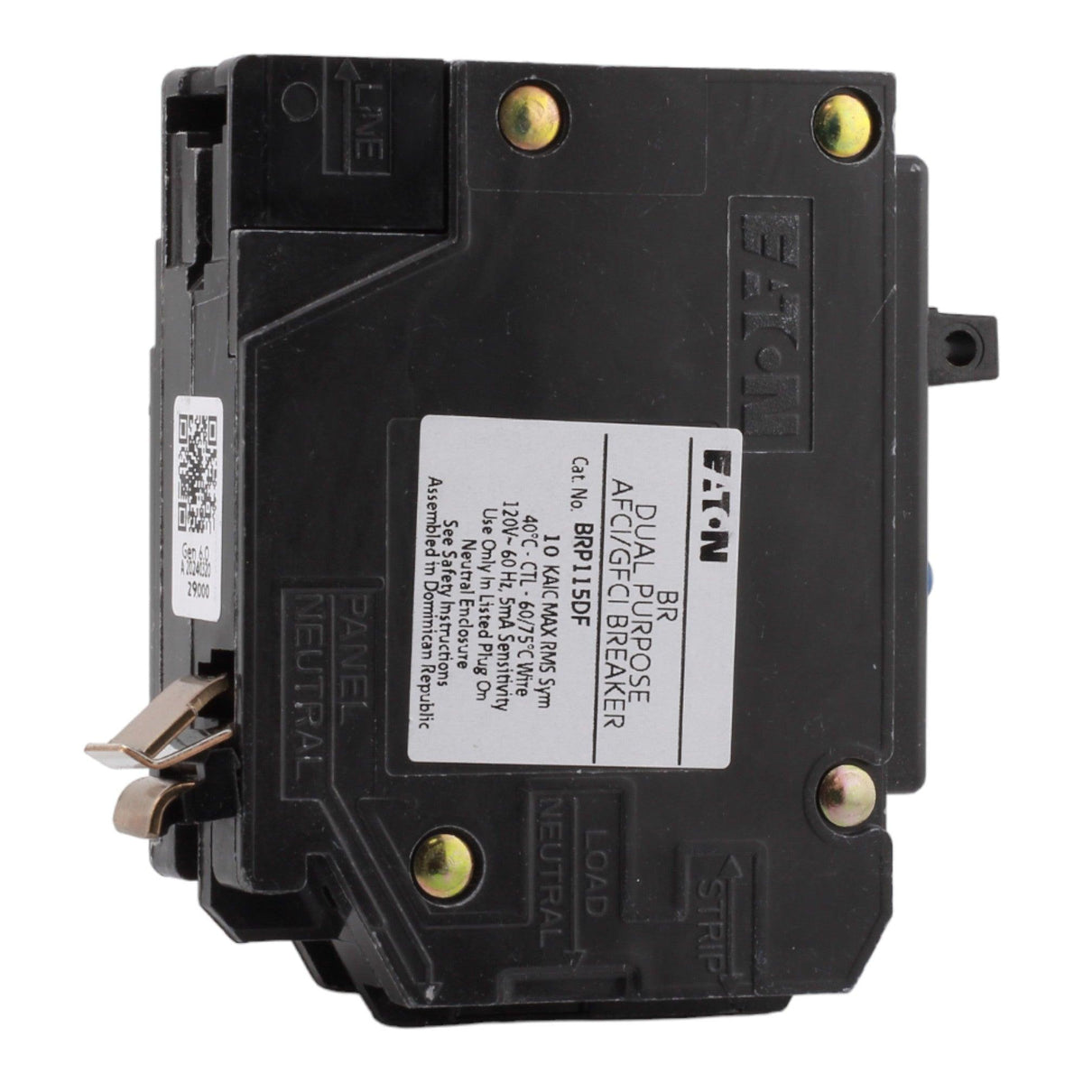 Eaton BRP115DF 15 Amp Single Pole 120V Plug-On Neutral AFCI/GFCI Dual Function Circuit Breaker UL