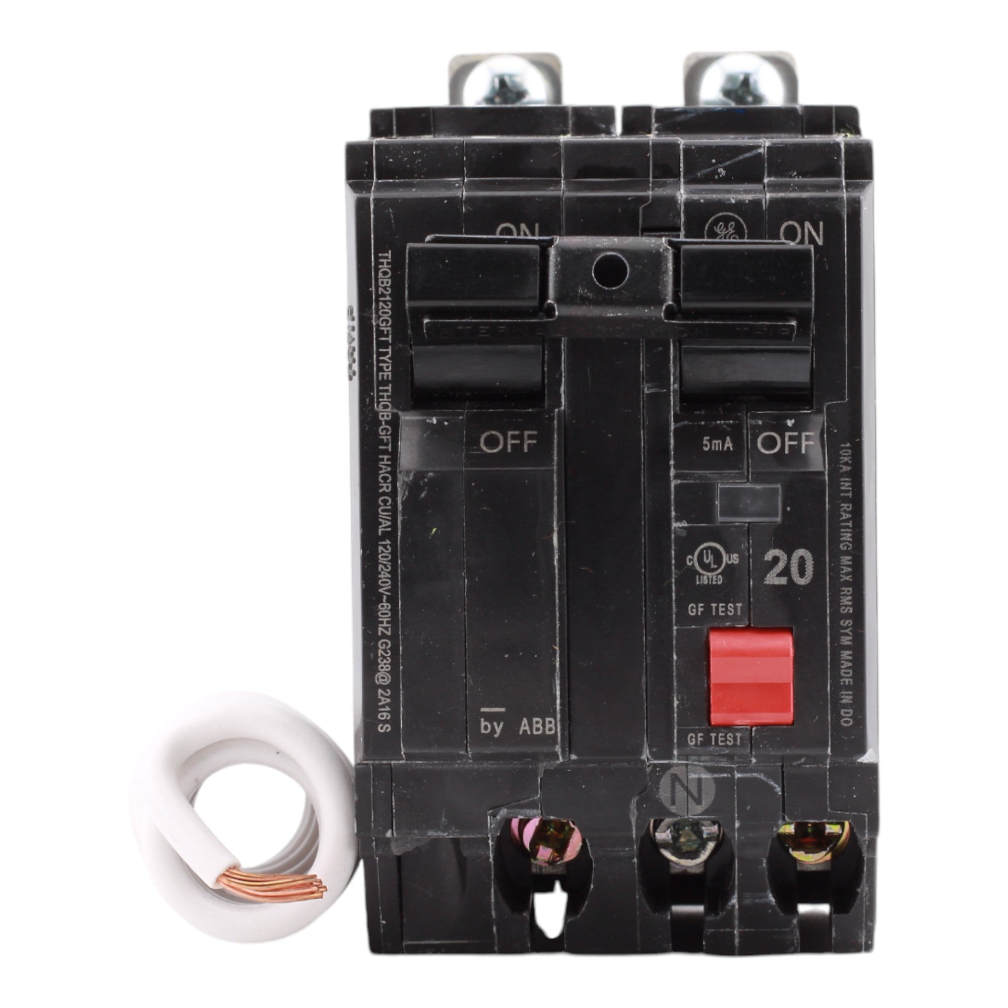 GE THQB2120GFT 20 Amp Double Pole 120/240V Bolt-On GFCI Ground