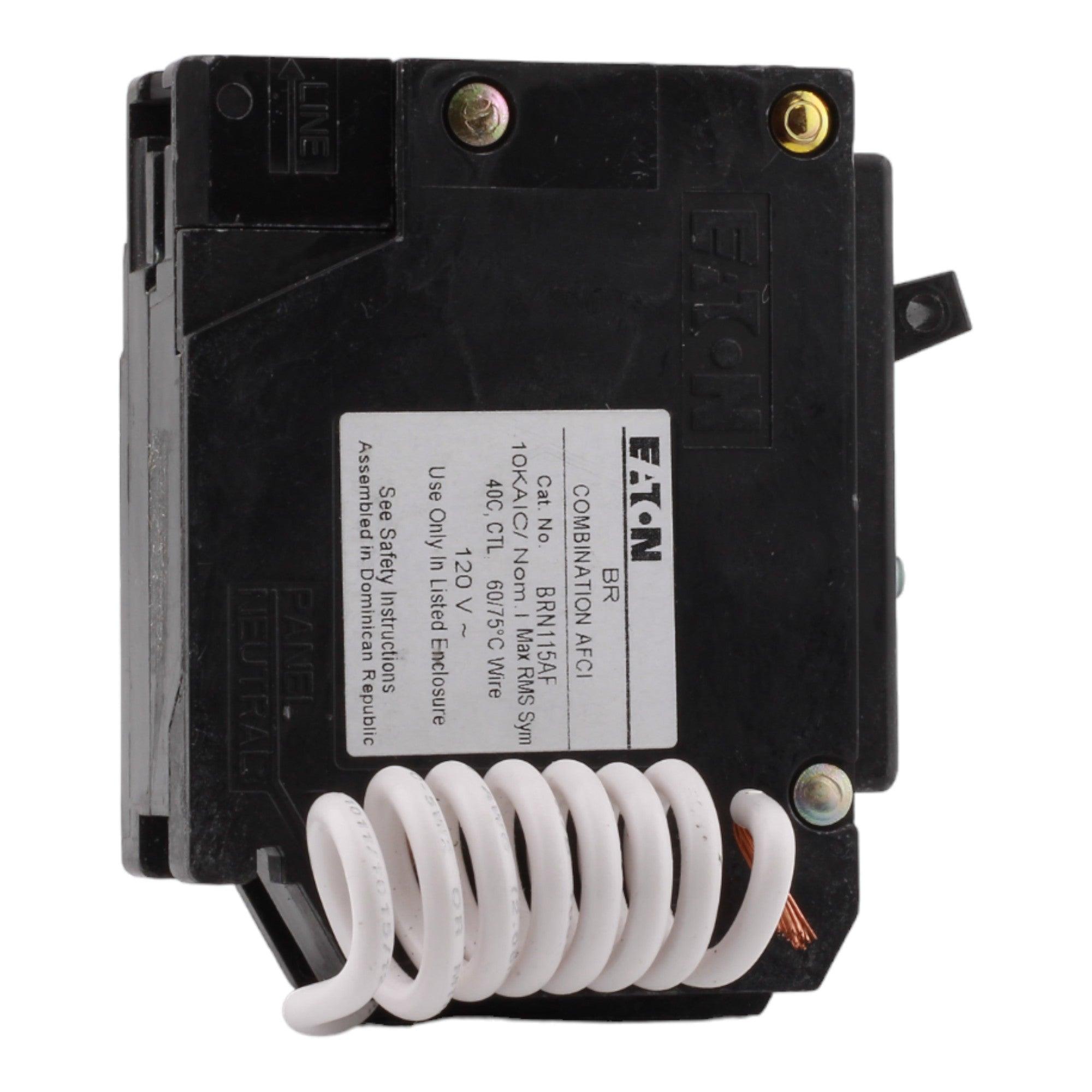 Eaton BRN115AF 15 Amp Single Pole 120V Pigtail-Neutral AFCI Arc Fault Circuit Breaker UL