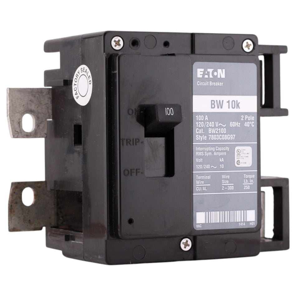 Eaton BW, BW2100, 100A, 2P, 120/240V, Thermal Magnetic, Main Circuit Breaker