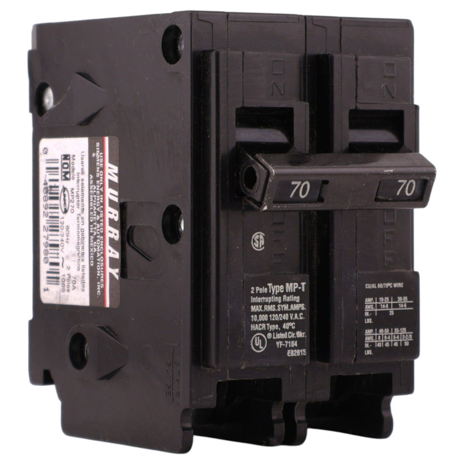 Murray MP-T, MP270, 70A, 2P, 120/240V, 10kA, Plug-In, Thermal-Magnetic, Circuit Breaker