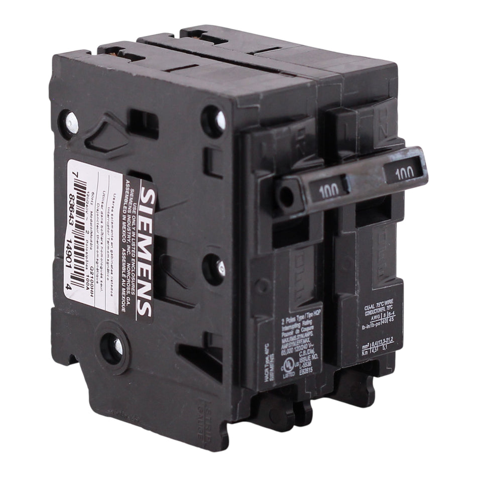 Siemens QP, Q2100HH, 100A, 2P, 120/240V, 65kAIC, Thermal Magnetic, Circuit Breaker
