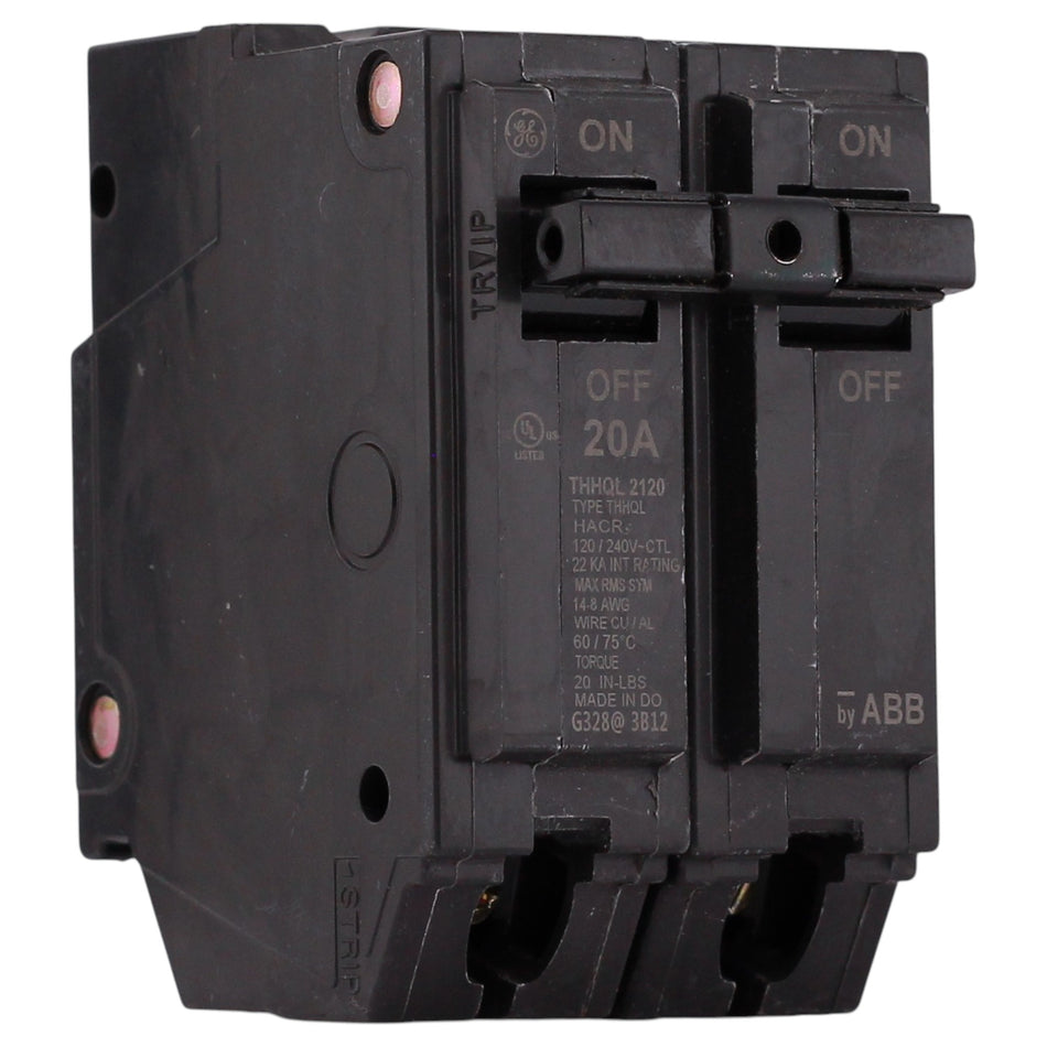 GE Q-Line, THHQL2120, 20A, 2P, 120/240V, 22kA, Plug-In, Thermal-Magnetic, Circuit Breaker