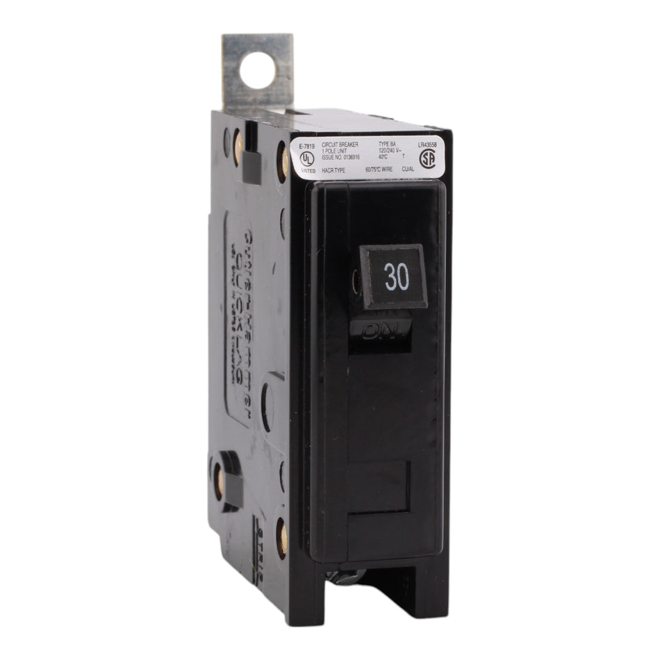 Eaton BAB1030, 30A, 120/240V, 1-Pole, 10kAIC, Quicklag Industrial Thermal-Magnetic Circuit Breaker, Bolt-On