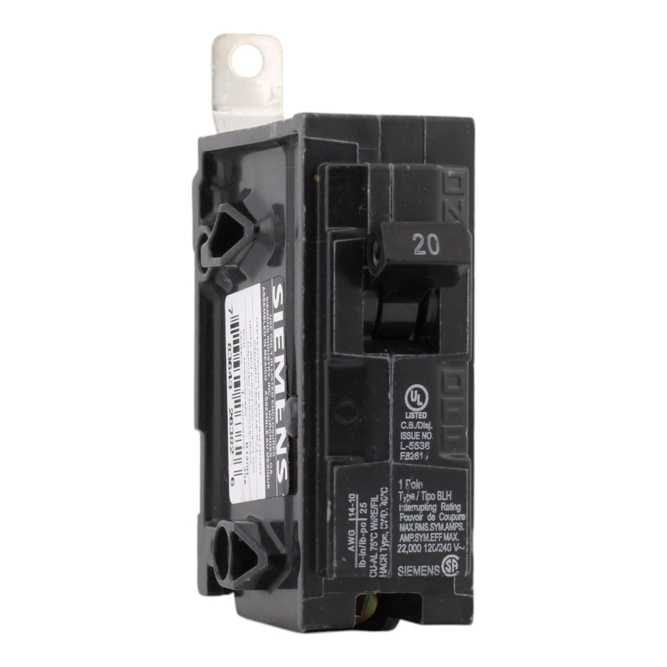 Siemens B120H 20A 120V 1-Pole Thermal Magnetic Circuit Breaker, 22kA Interrupt, Type BLH