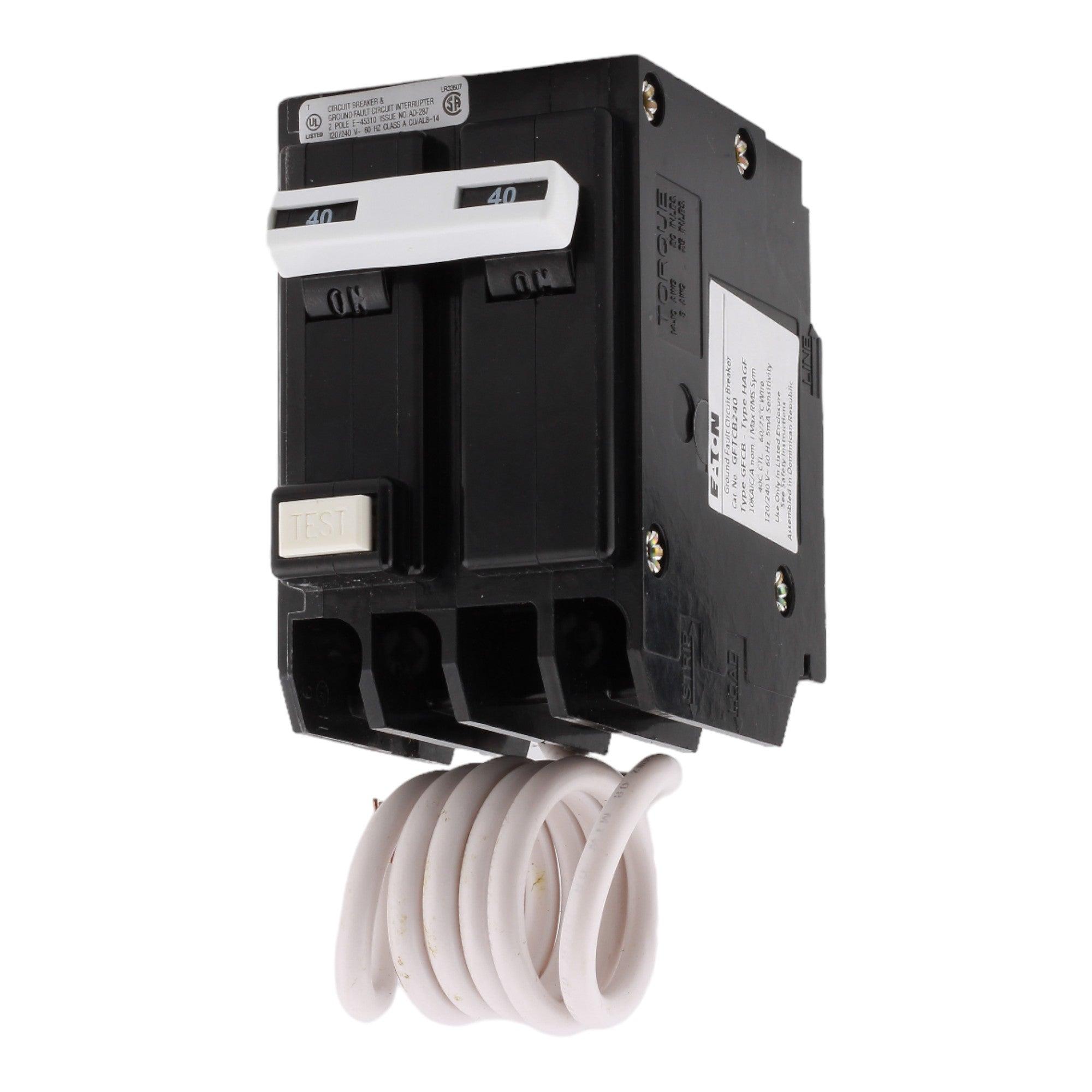 Eaton GFTCB240 40A 120/240V 2-pole GFCI Circuit Breaker Pigtail Neutral