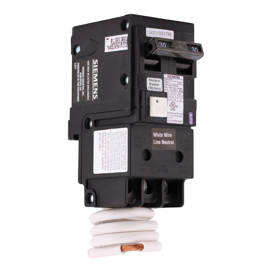 Siemens QP, QF230AH, 30A, 2P, 120/240V, GFCI, Pigtail Neutral, 22 kAIC, Circuit Breaker