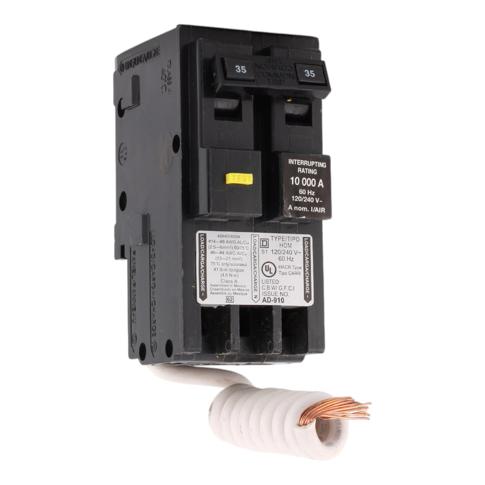Square D HOM235GFI, 35A, 120/240V, 2-Pole GFCI Circuit Breaker, Plug-In, for Homeline Load Centers
