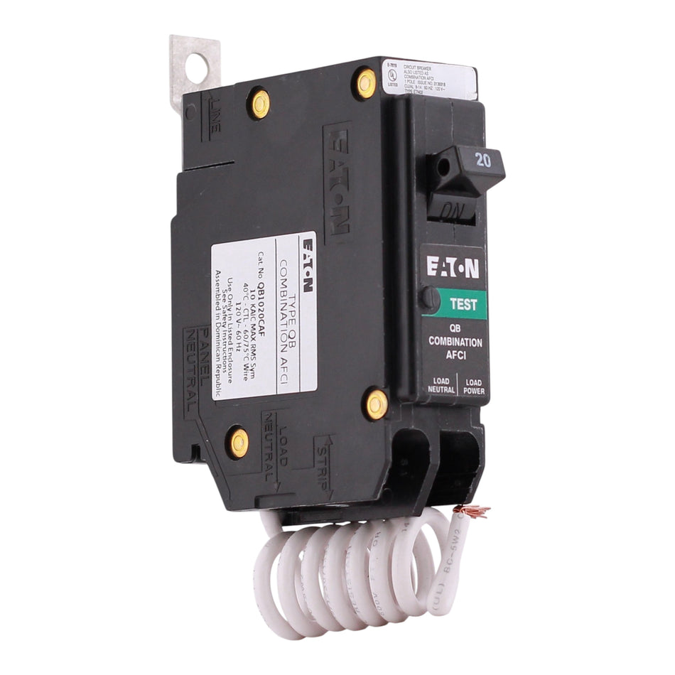 Eaton QB1020CAF 20 Amps 120 Volts Single Pole AFCI Circuit Breaker Bolt-On Cable-In/Out