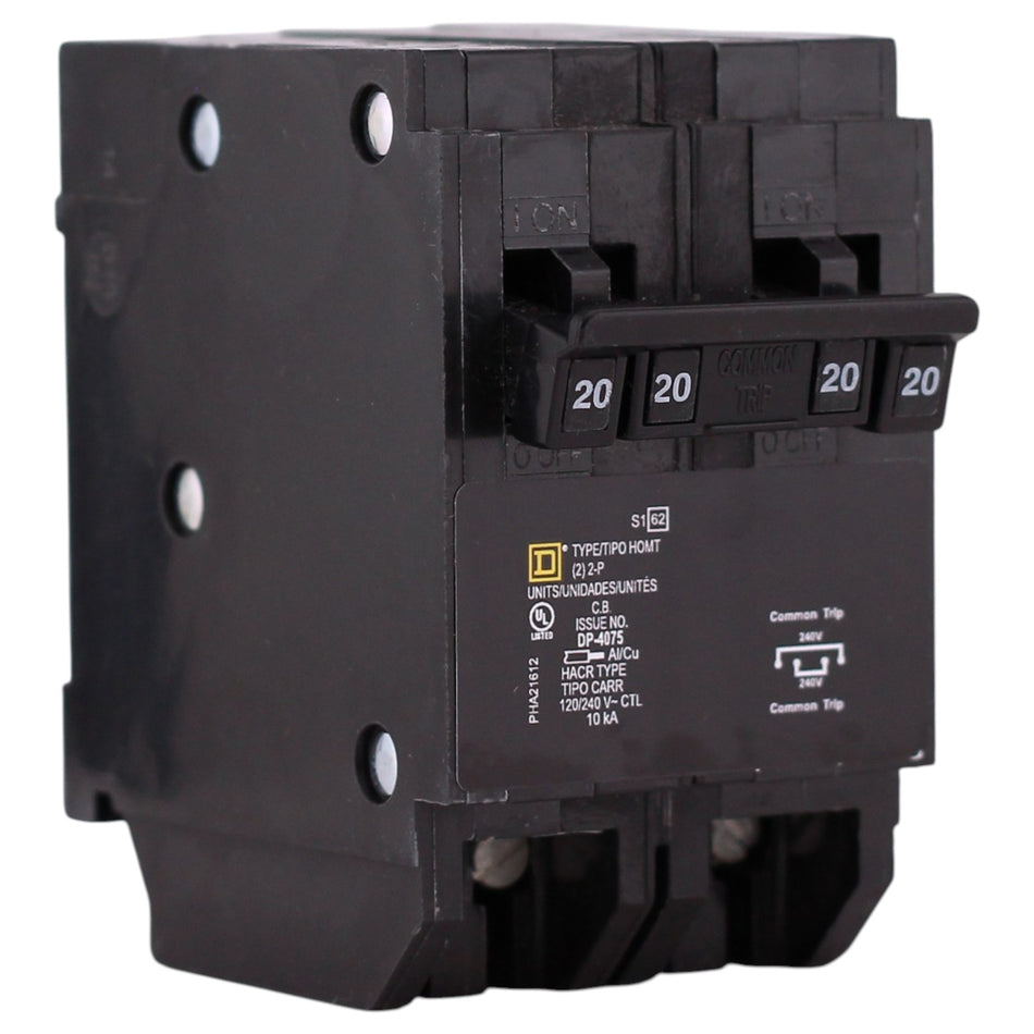Square D Homeline, HOMT220220, 20A, 4P, 120/240V, Quad Tandem, Plug-In, Circuit Breaker