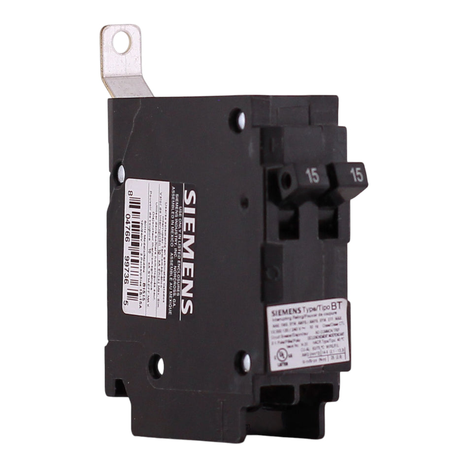Siemens BL, B1515, 15A+15A, 2-Circuit Duplex, 120V, 10kA, Bolt-On, Thermal-Magnetic, Circuit Breaker