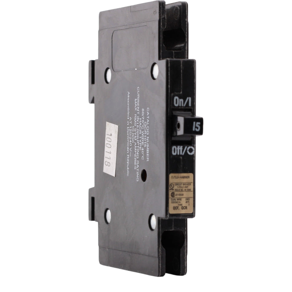 Eaton QuickLag QCR1015 15A, 1P, 120/240V, Thermal Magnetic, Circuit Breaker