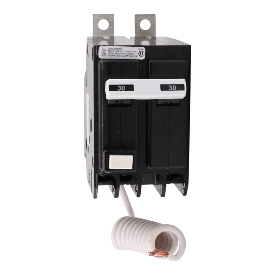 Eaton QBGFT2030 GFCI Circuit Breaker, 30A, 120/240V, 2-Pole, 10kAIC, Common Trip, 5 mA Trip Sensitivity