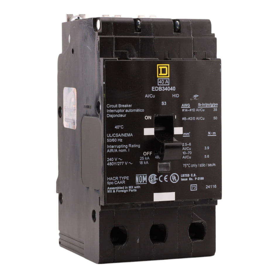 Square D EDB34040 40A 3P 480Y/277V E-Frame Circuit Breaker