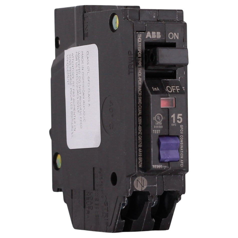 GE Q-Line, THQL1115PDX, 15A, 1P, 120V, DFCI AFCI/GFCI, Plug-On Neutral, Circuit Breaker