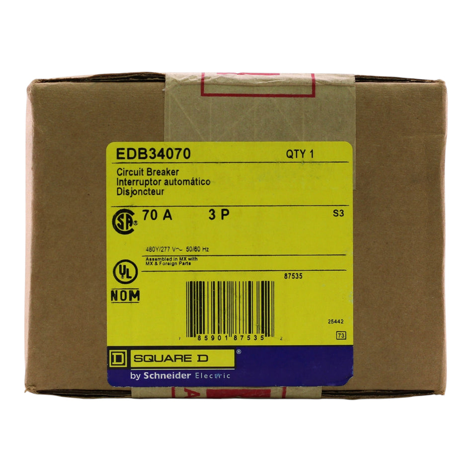 Square D E-Frame, EDB34070, 70A, 3P, 480Y/277V, 18kAIC, Bolt-On, Circu ...