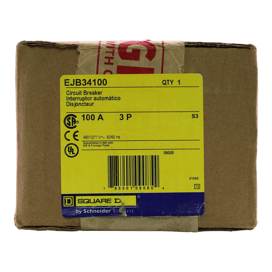 Square D E-Frame, EJB34100, 100A, 3P, 480Y/277V, 65kAIC, Bolt-On, Circ ...