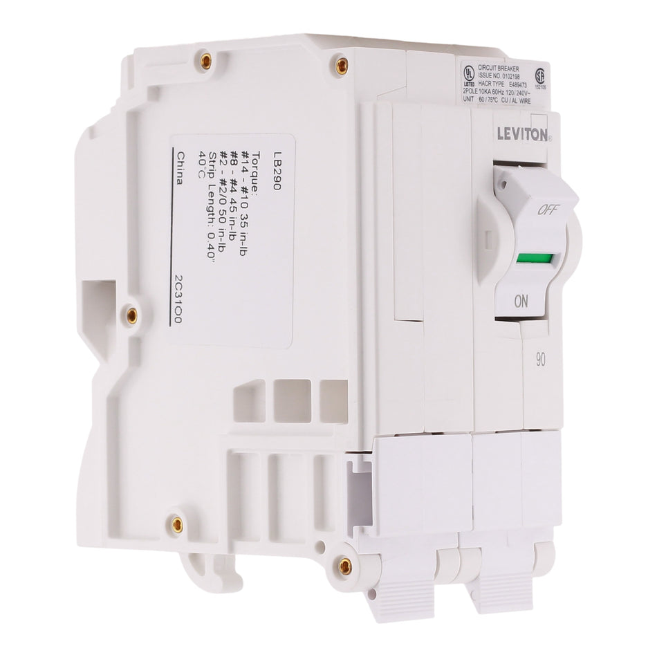 Leviton LB290 90A 2P 120/240V Standard Hydraulic Magnetic Circuit Breaker