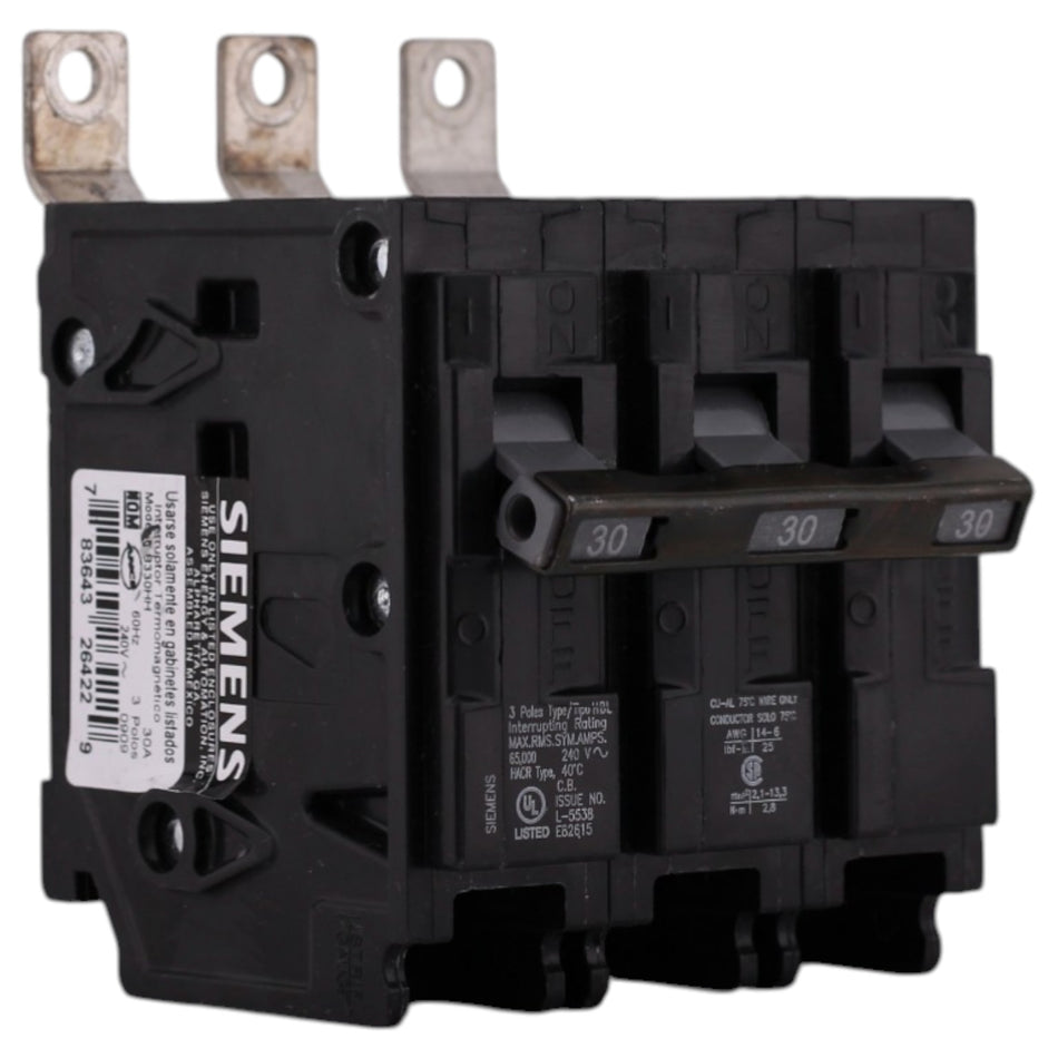 Siemens HBL, B330HH, 30A, 3P, 240V, Thermal Magnetic, Bolt-On, Panelboard Circuit Breaker