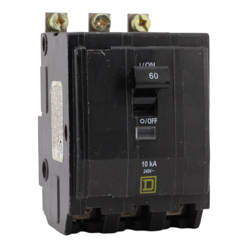 Square D QOB360, 60A, 120/240V, 3-Pole, Bolt-On Circuit Breaker, Standard Trip, 10kA Interrupt Rating, for Square D Load Centers