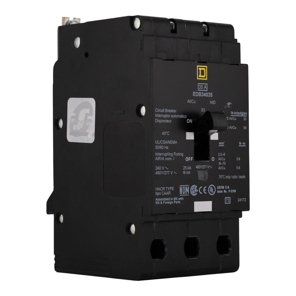 Square D E-Frame EDB34035 35A 3P 480Y/277V Thermal-Magnetic Bolt-On Circuit Breaker