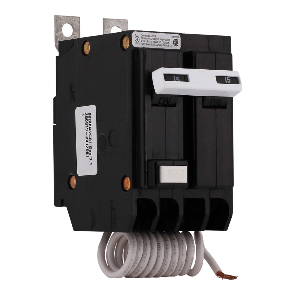 Eaton QB QBGFT2015 15A 2P 120/240V GFCI Bolt-On Circuit Breaker