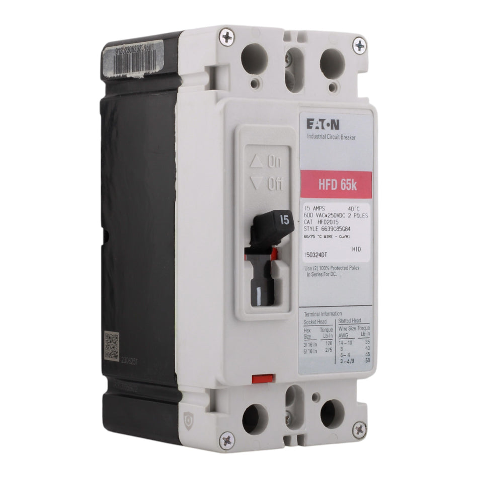 Eaton Series C HFD2015 15A 2P 600V Molded Case Circuit Breaker