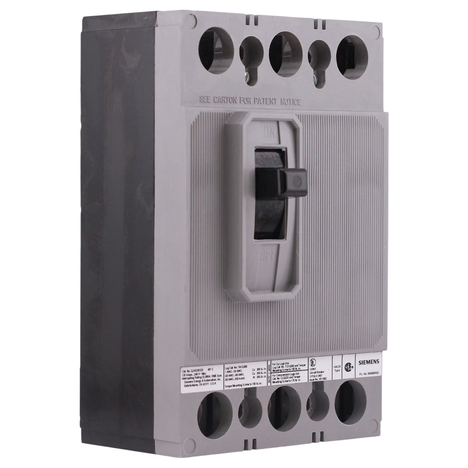 Siemens QJH, QJH23B125, 125A, 3P, 240V, 22kA, Bolt-On, Thermal-Magnetic, MCCB