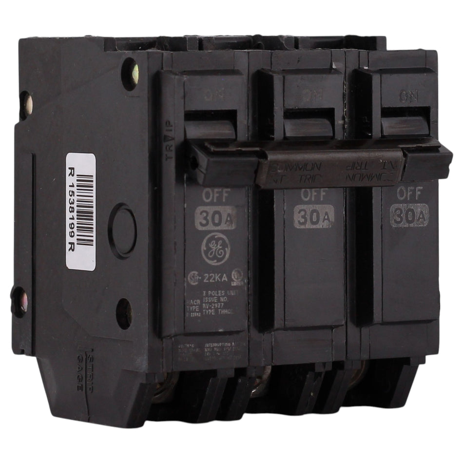 GE Q-Line, THHQL32030, 30A, 3P, 120/240V, 22kA, Plug-In, Thermal-Magnetic, Circuit Breaker