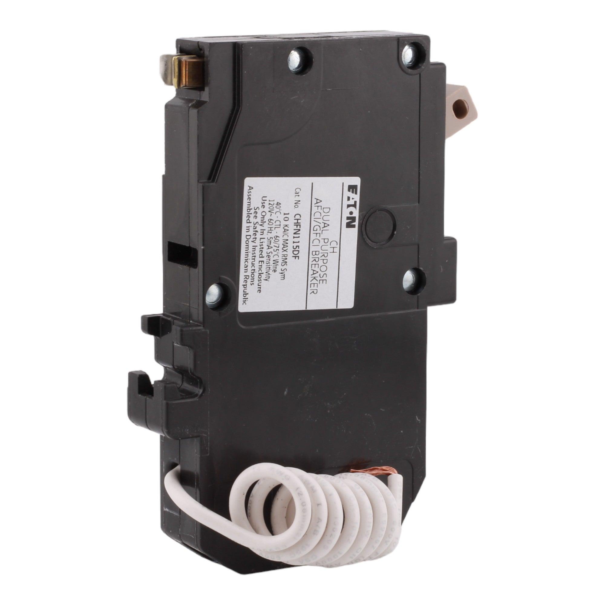 Eaton CHFN115A1CS 15 Amp Single Pole 120V Pigtail-Neutral AFCI/GFCI Dual Function Circuit Breaker UL