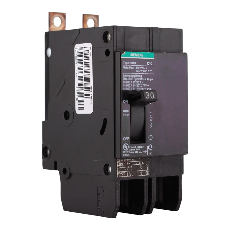 Siemens BQD, BQD230, 30A, 2P, 480V, Bolt-On, Circuit Breaker