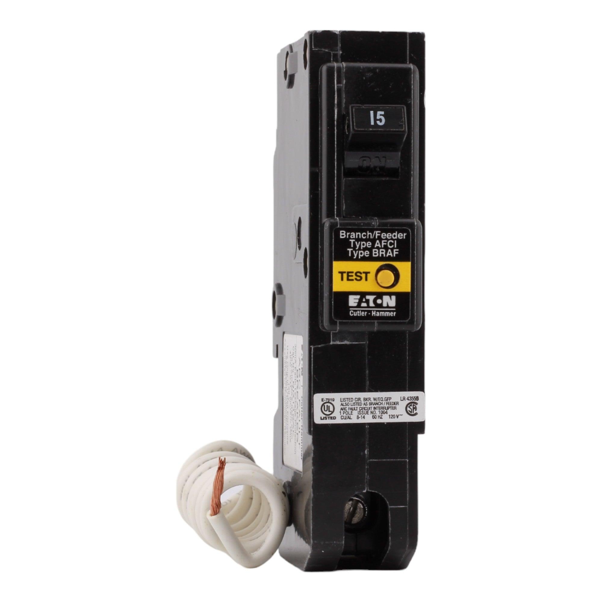 Eaton BR115AF 15 Amp Single Pole 120V Pigtail-Neutral AFCI Arc Fault Circuit Breaker UL