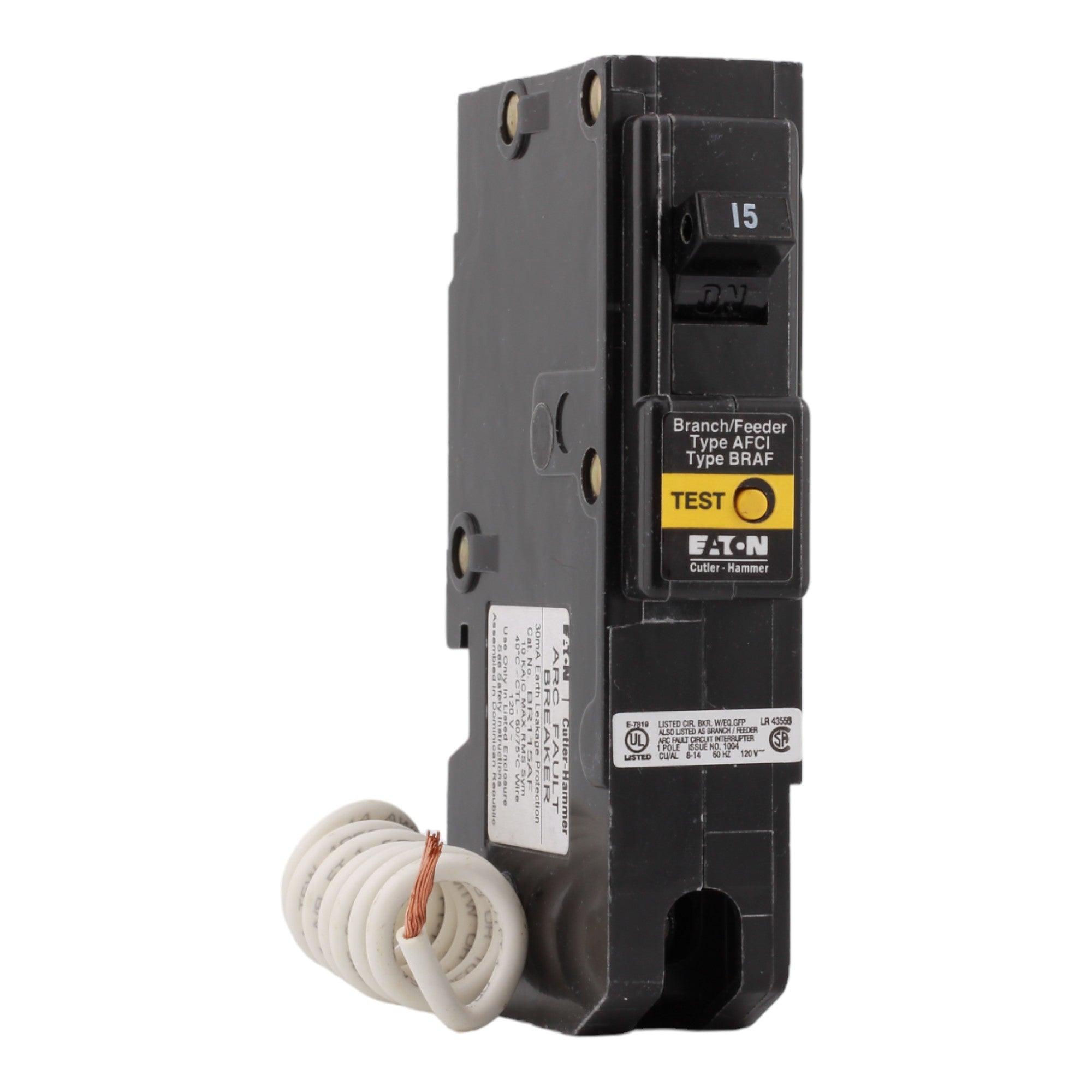 Eaton BR115AF 15 Amp Single Pole 120V Pigtail-Neutral AFCI Arc Fault Circuit Breaker UL