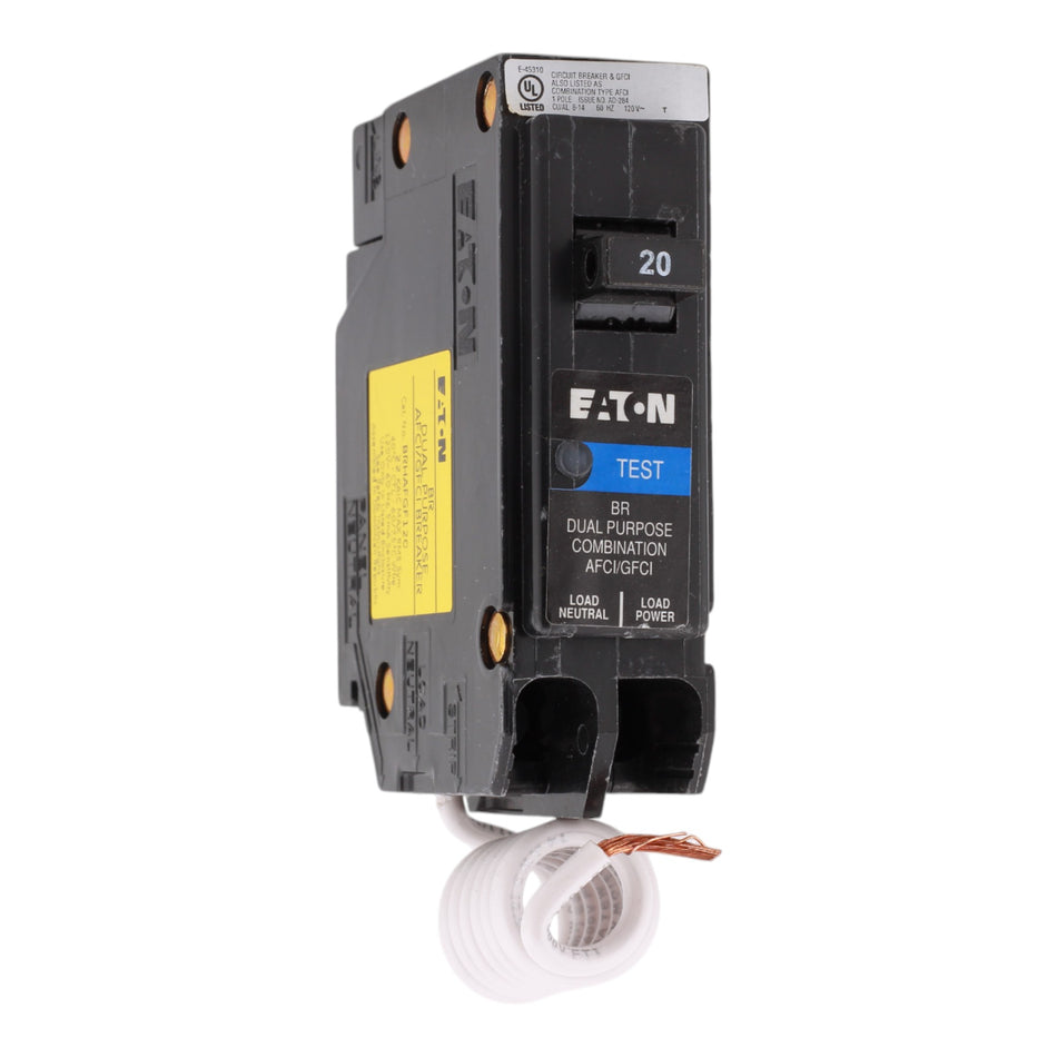 Eaton BR BRHAFGF120 20A 1P 120V AFCI/GFCI Pigtail Neutral Circuit Breaker